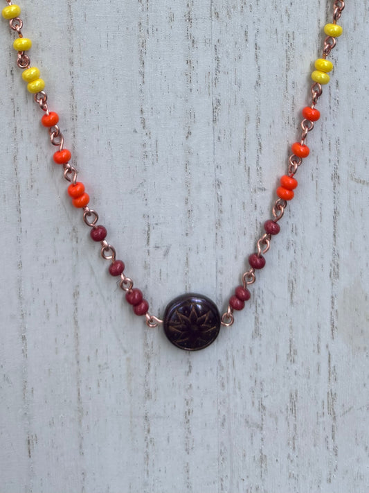 Czech Glass Rainbow Copper Chain Necklace-Choker