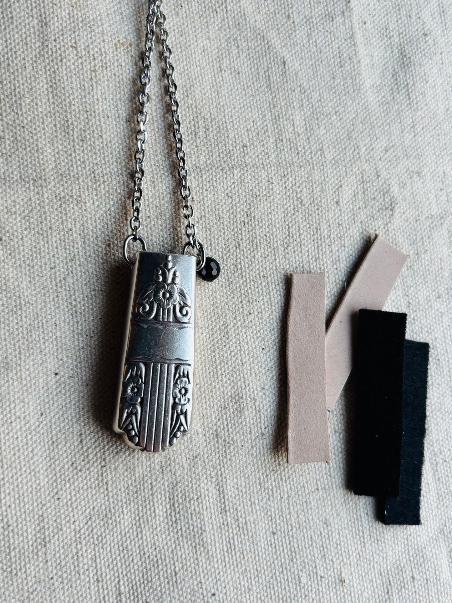 Up-Cycled Vintage Silverware Essential Oil Diffuser Pendant with Black Onyx