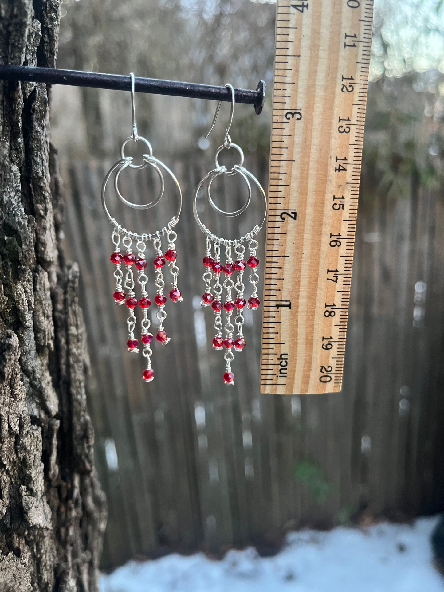 Silver Chandelier Earrings Red