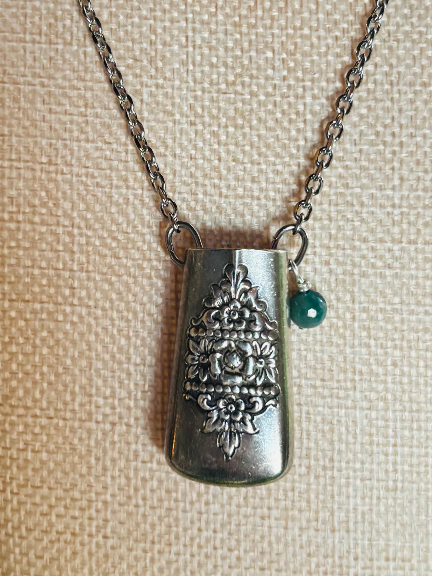 Up-Cycled Vintage Silverware Essential Oil Diffuser Pendant with Moss Agate