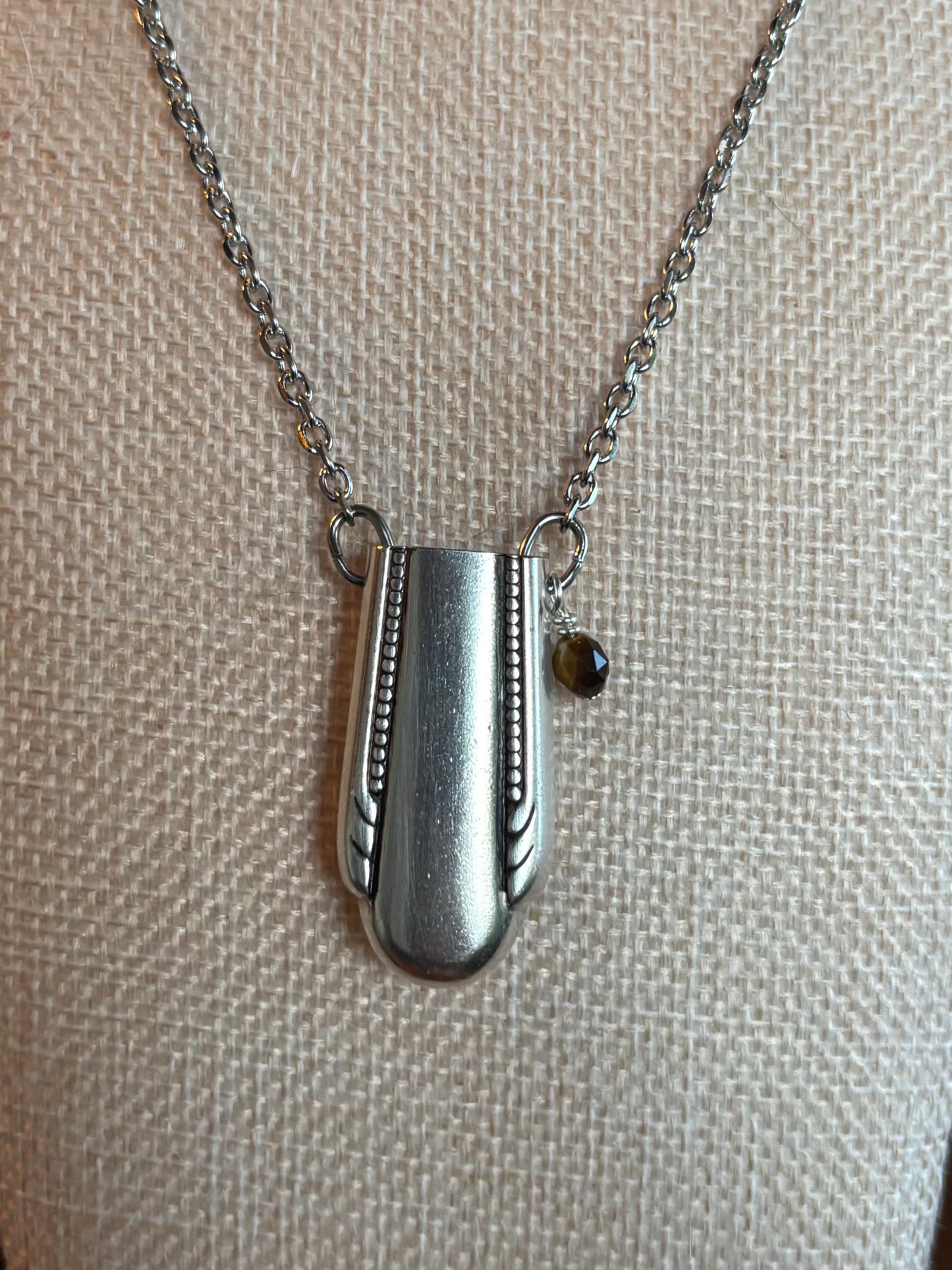 Up-Cycled Vintage Silverware Essential Oil Diffuser Pendant with Tiger Eye