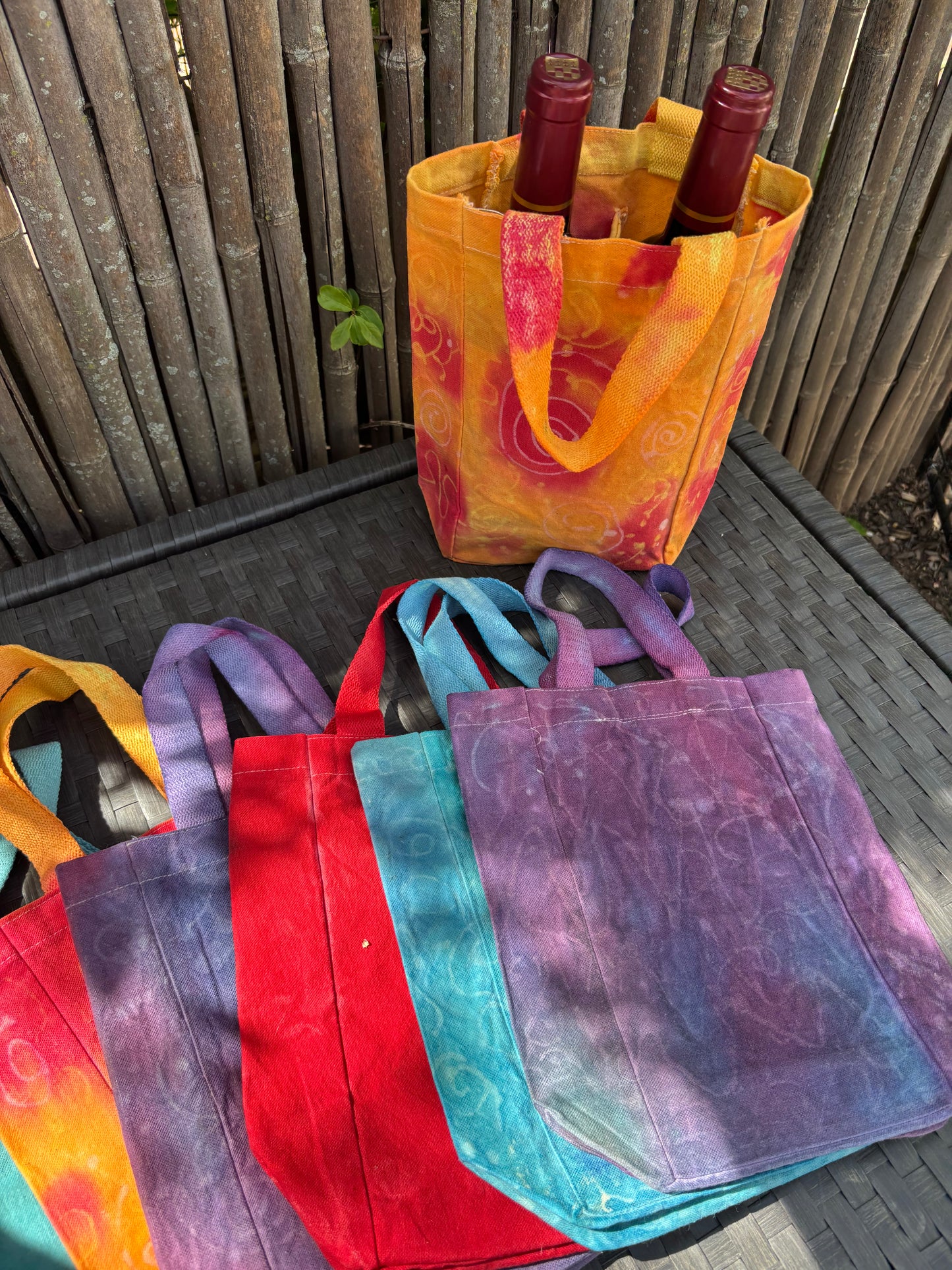 Beeswax 100% Cotton Canvas Wine/Water Bottle  Double Tote Red/Orange