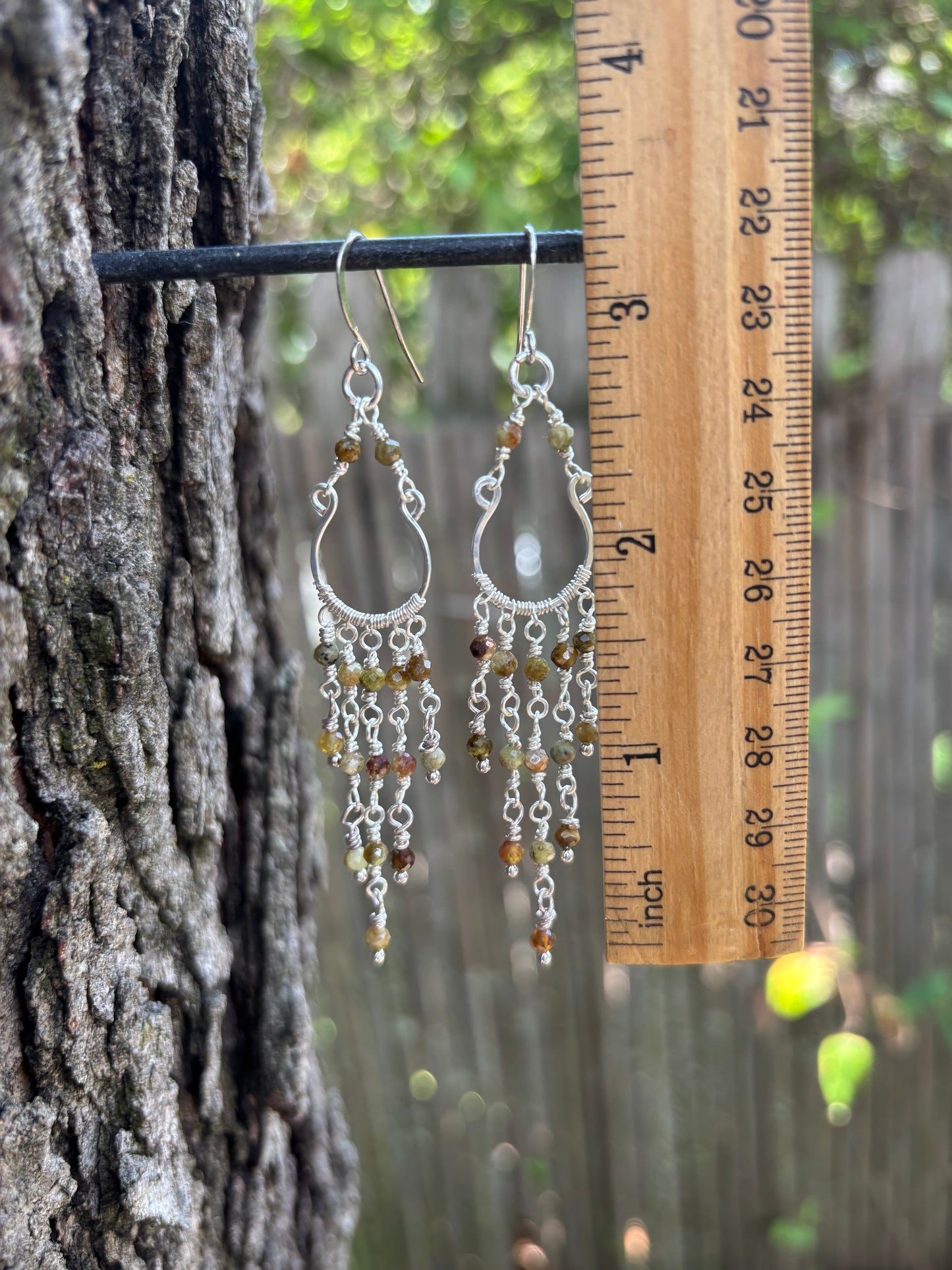 Silver Chandelier Earrings Green Garnet