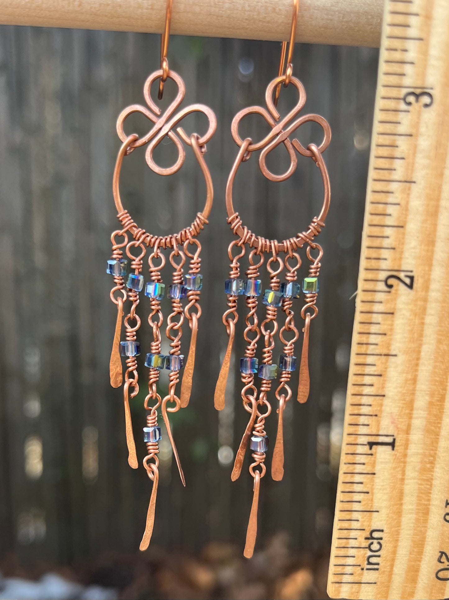 Copper Wire Chandelier Earrings Lt Blue