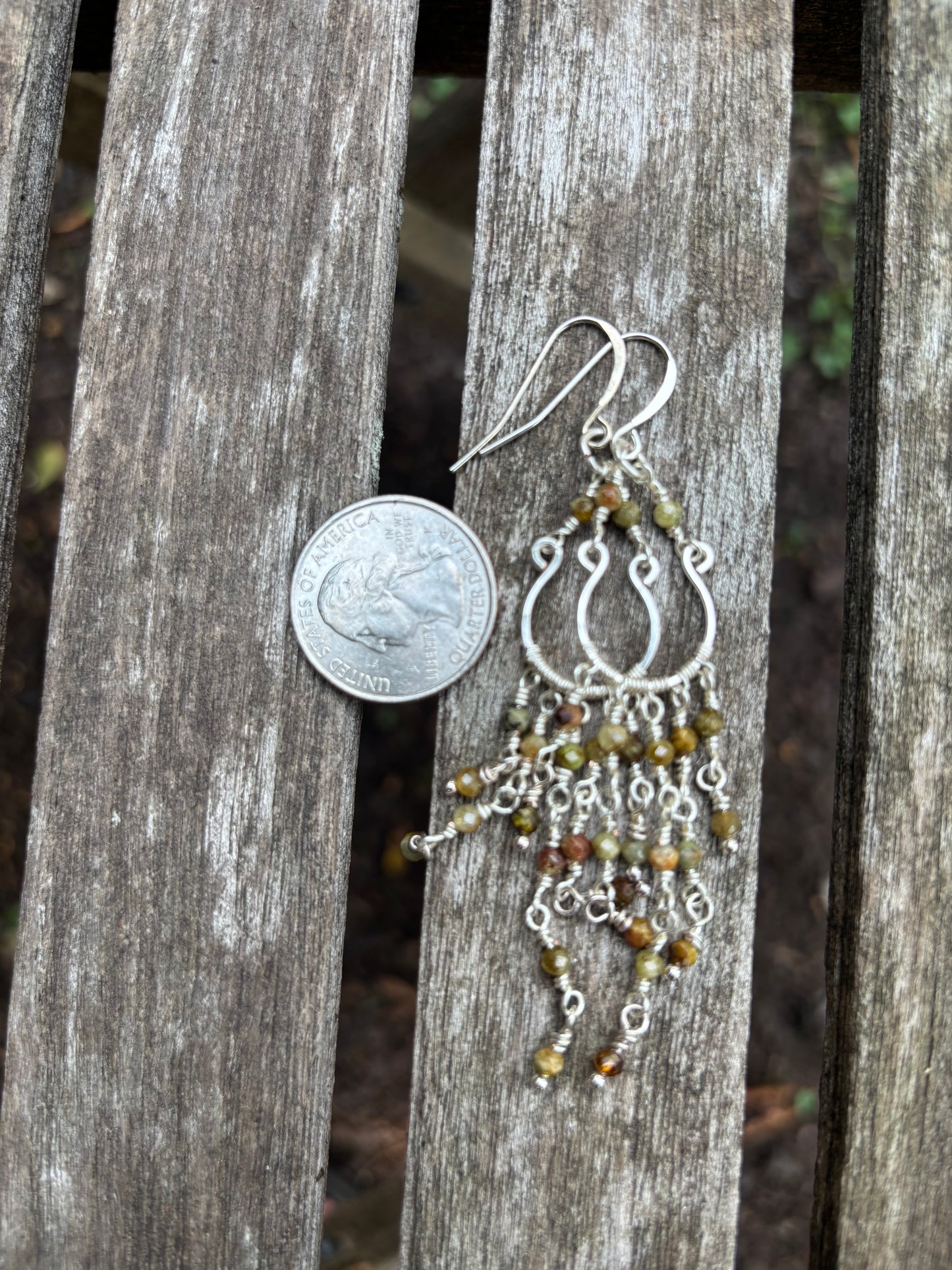 Silver Chandelier Earrings Green Garnet