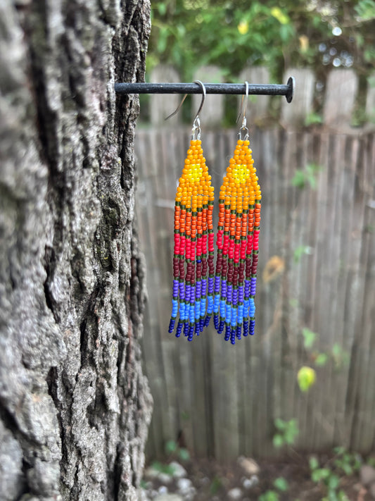 Glass Beaded Fringe Sunrise Sunset Earrings