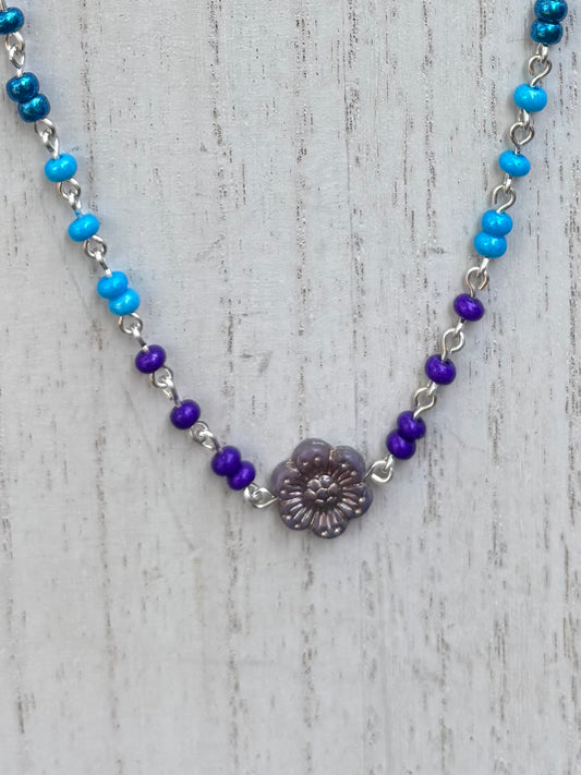 Czech Glass Rainbow Silver Chain Necklace-Choker
