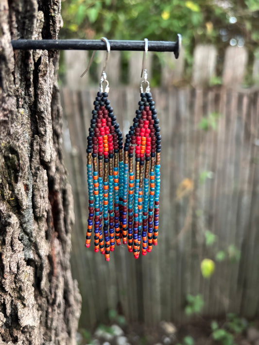 Glass Beaded Bohemian Fringe  Earrings