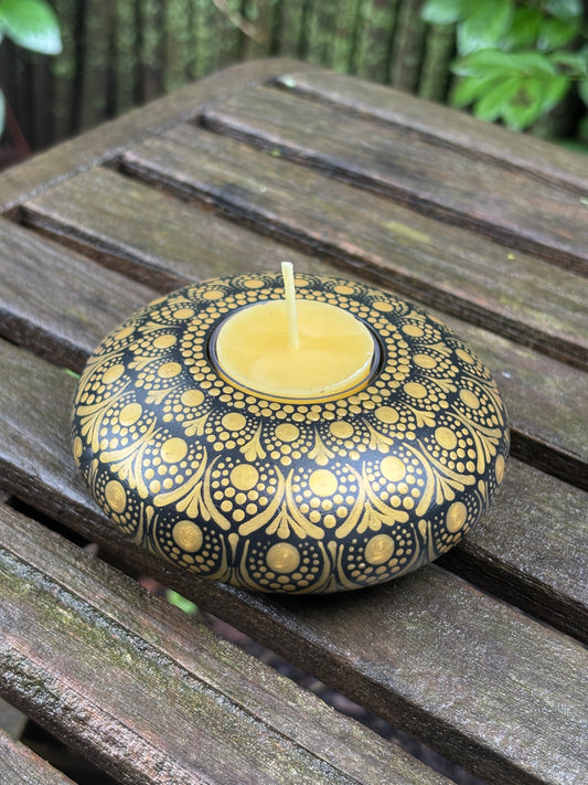 Concrete Mandala Tealight Tea Light Holder Gold