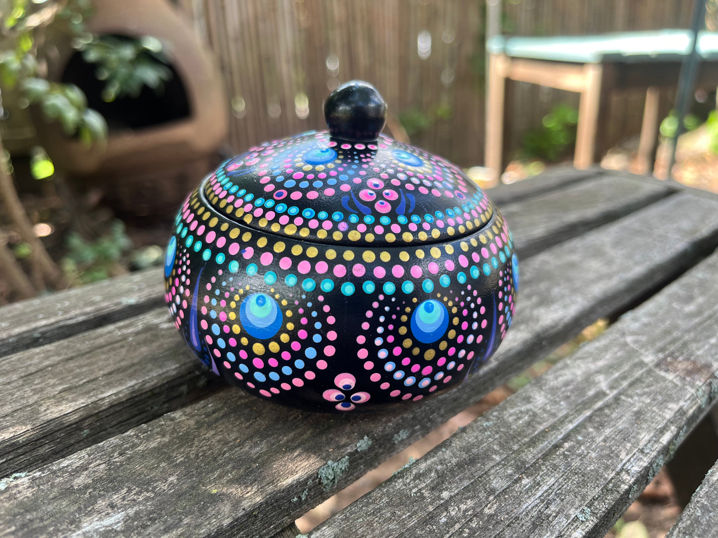 Concrete Mandala Chubby Pot with Lid-Trinket Bowl