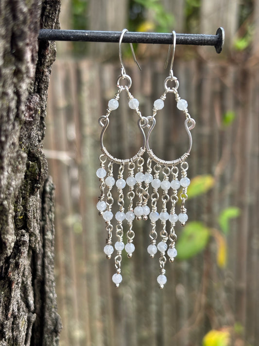 Silver Chandelier Earrings Moonstone