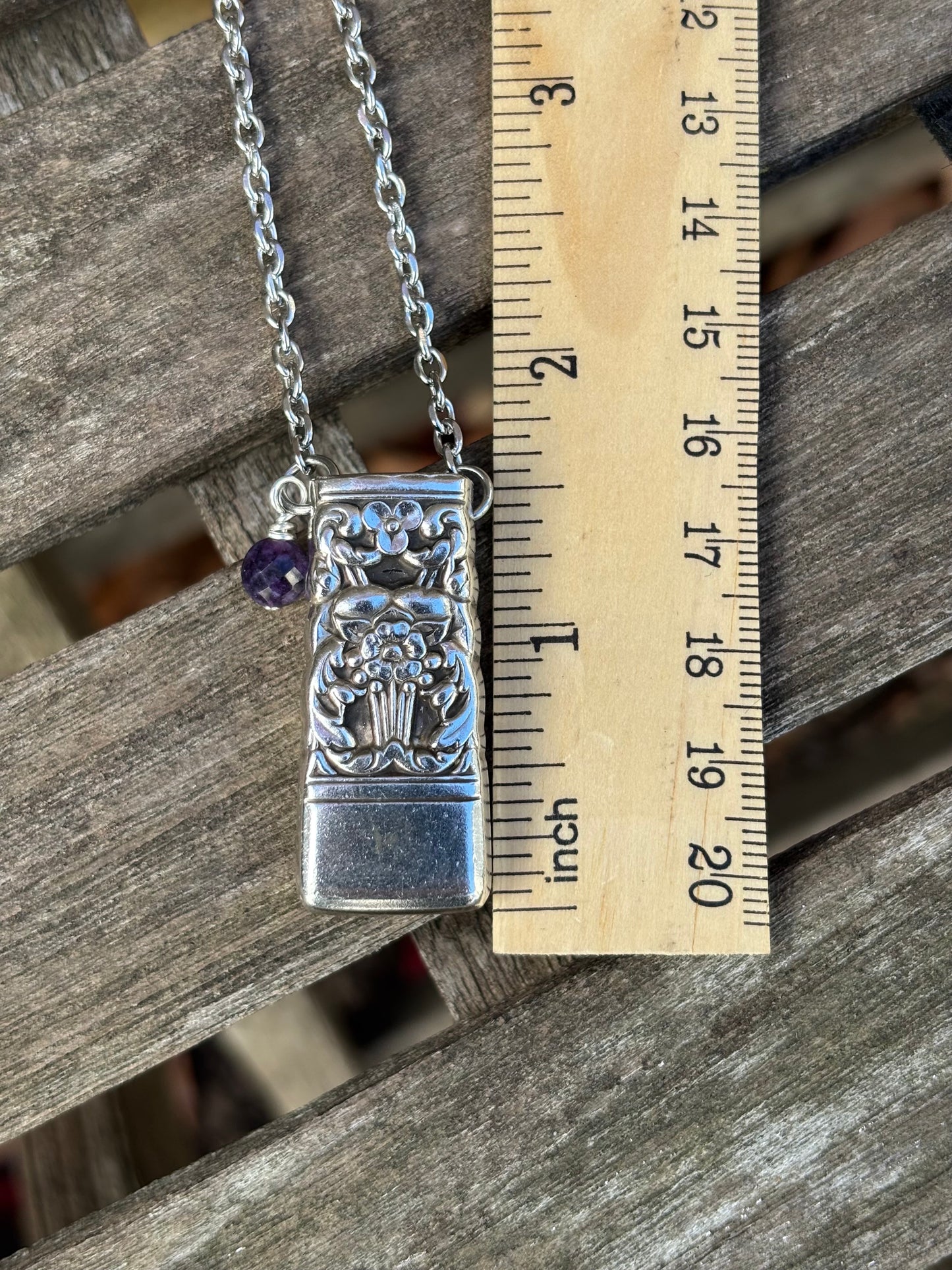 Up-Cycled Vintage Silverware Essential Oil Diffuser Pendant with Amethyst Crystal