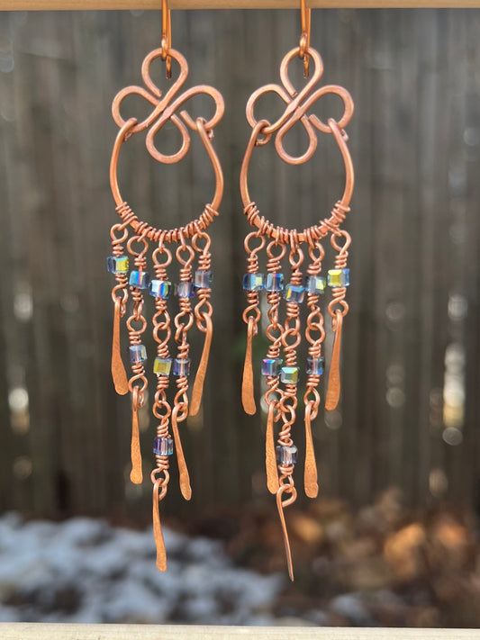 Copper Wire Chandelier Earrings Lt Blue