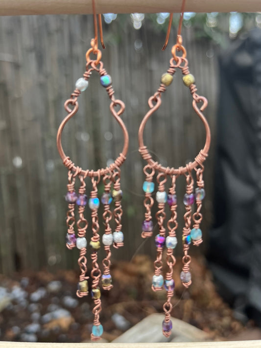 Copper Wire Chandelier Earrings Czech Glass Beads