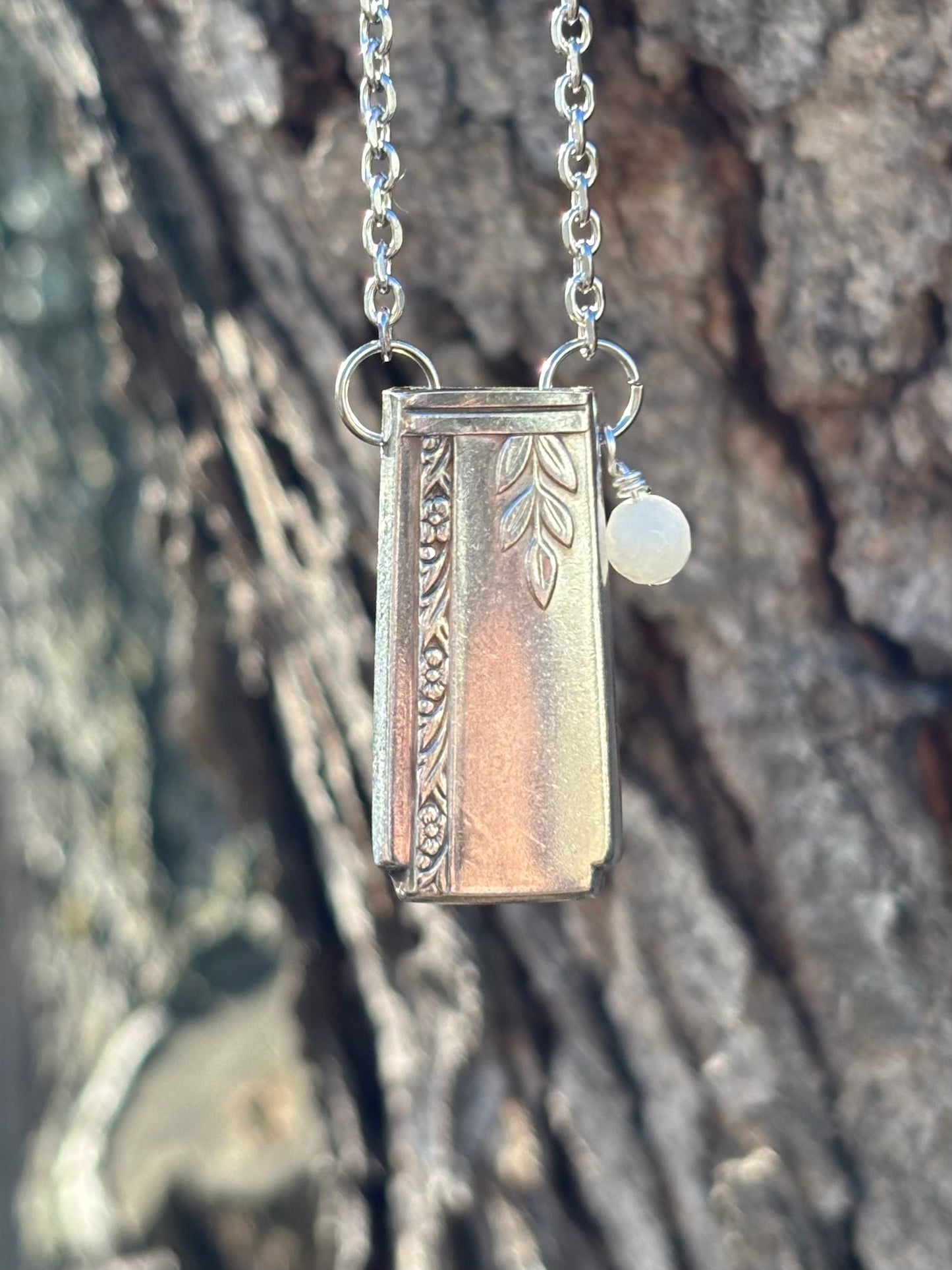 Up-Cycled Vintage Silverware Essential Oil Diffuser Pendant with Moonstone