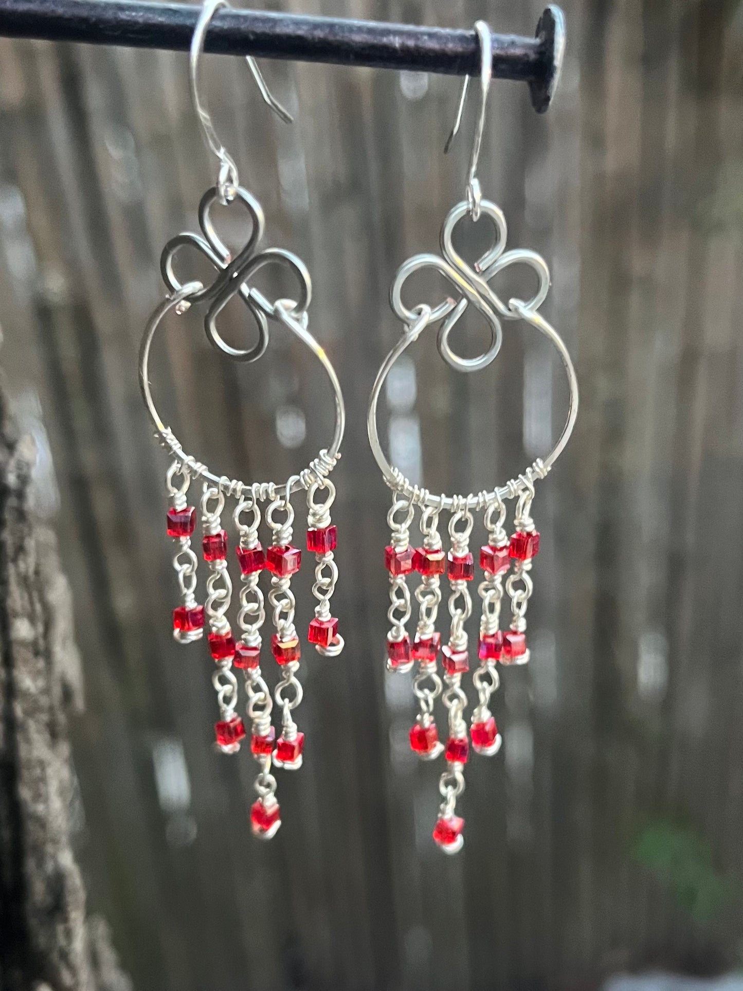 Silver Chandelier Earrings Red