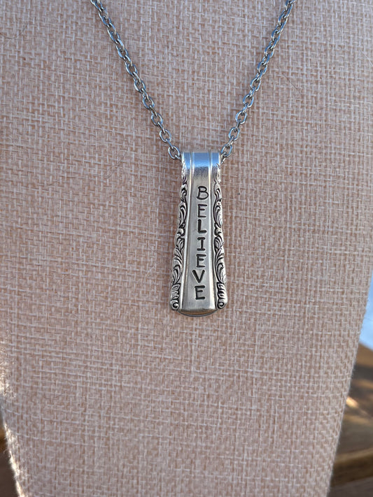 Up-Cycled Vintage Silverware Pendant Believe