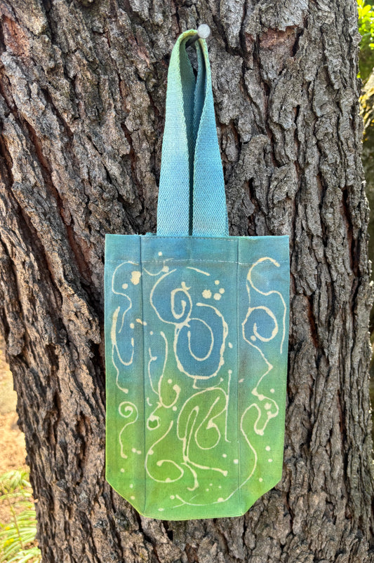 Beeswax 100% Cotton Canvas Wine/Water Bottle Tote Lt Green/Lt Blue