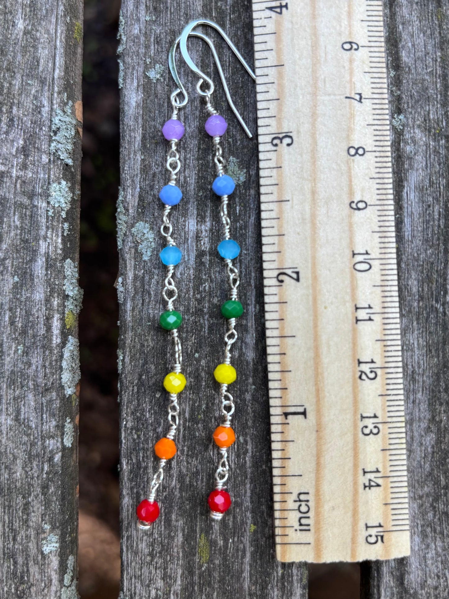 Seven Chakra Glass Crystal Earrings Long