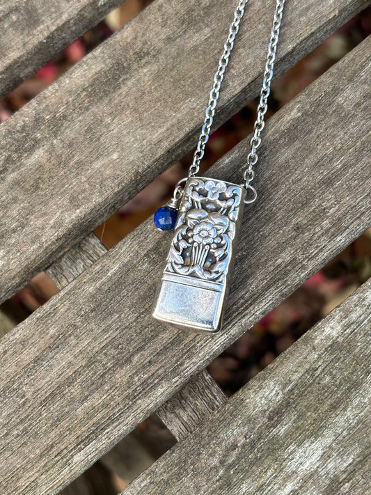 Up-Cycled Vintage Silverware Essential Oil Diffuser Pendant with Lapis Crystal