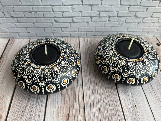 Concrete Black and White  Mandala Tealight Tea Light Holder