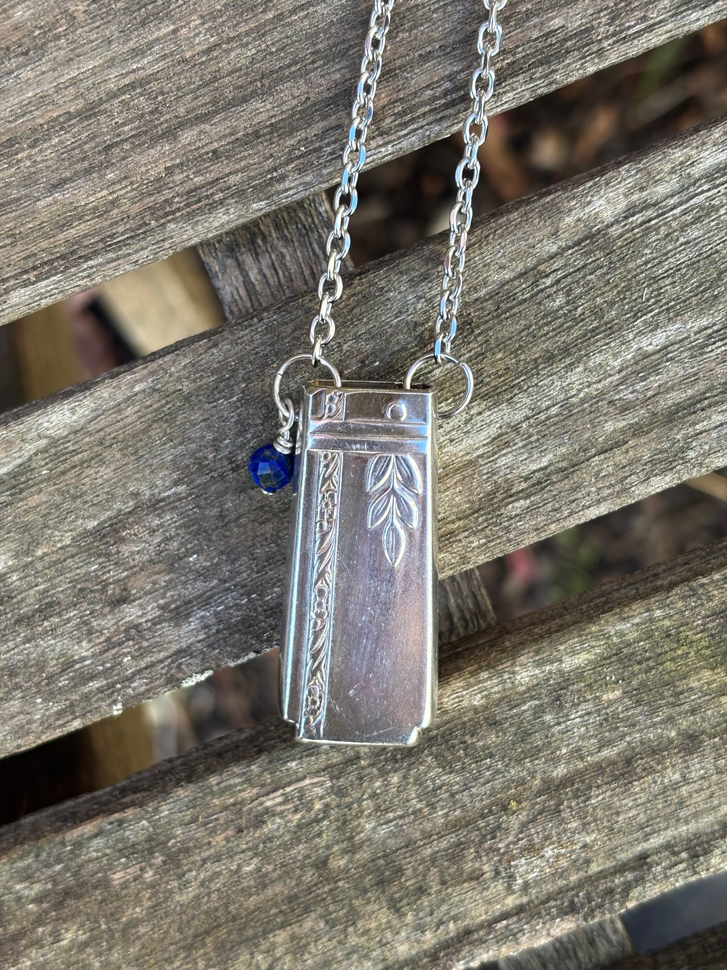 Up-Cycled Vintage Silverware Essential Oil Diffuser Pendant with Lapis