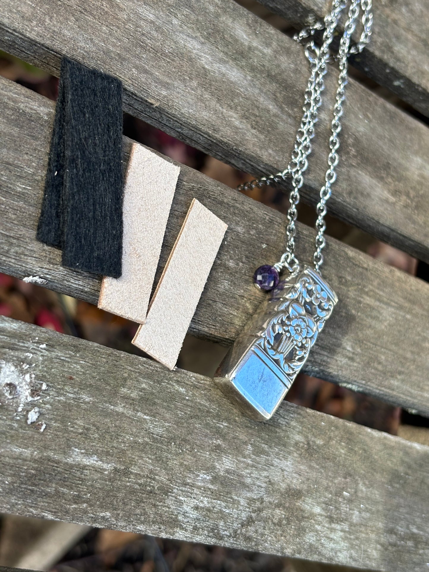 Up-Cycled Vintage Silverware Essential Oil Diffuser Pendant with Amethyst Crystal