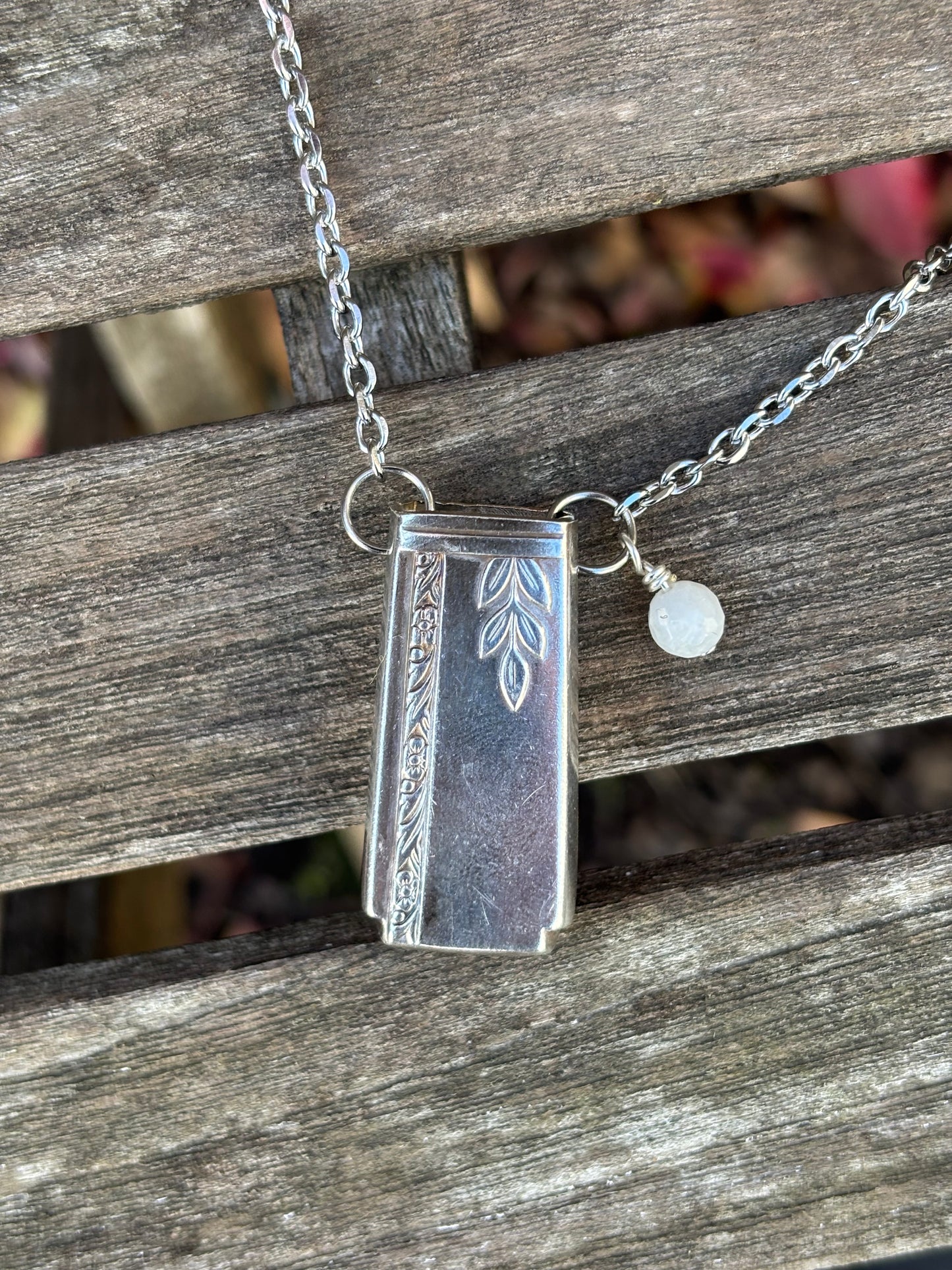 Up-Cycled Vintage Silverware Essential Oil Diffuser Pendant with Moonstone