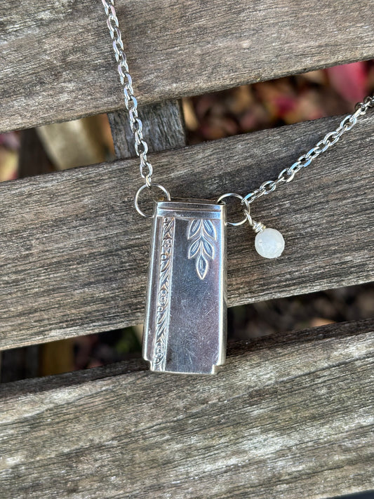 Up-Cycled Vintage Silverware Essential Oil Diffuser Pendant with Moonstone