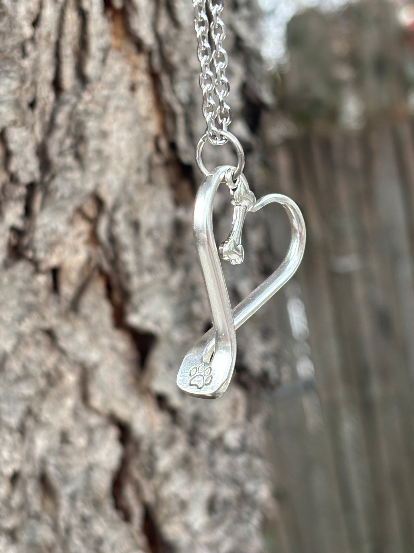 Up-Cycled Vintage Silverware Open Heart Pendant For The Love of Dogs