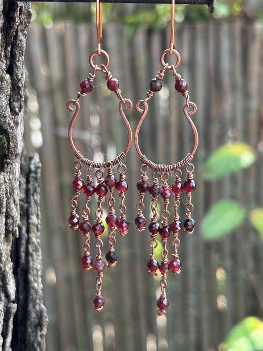 Copper Chandelier Earrings Garnet