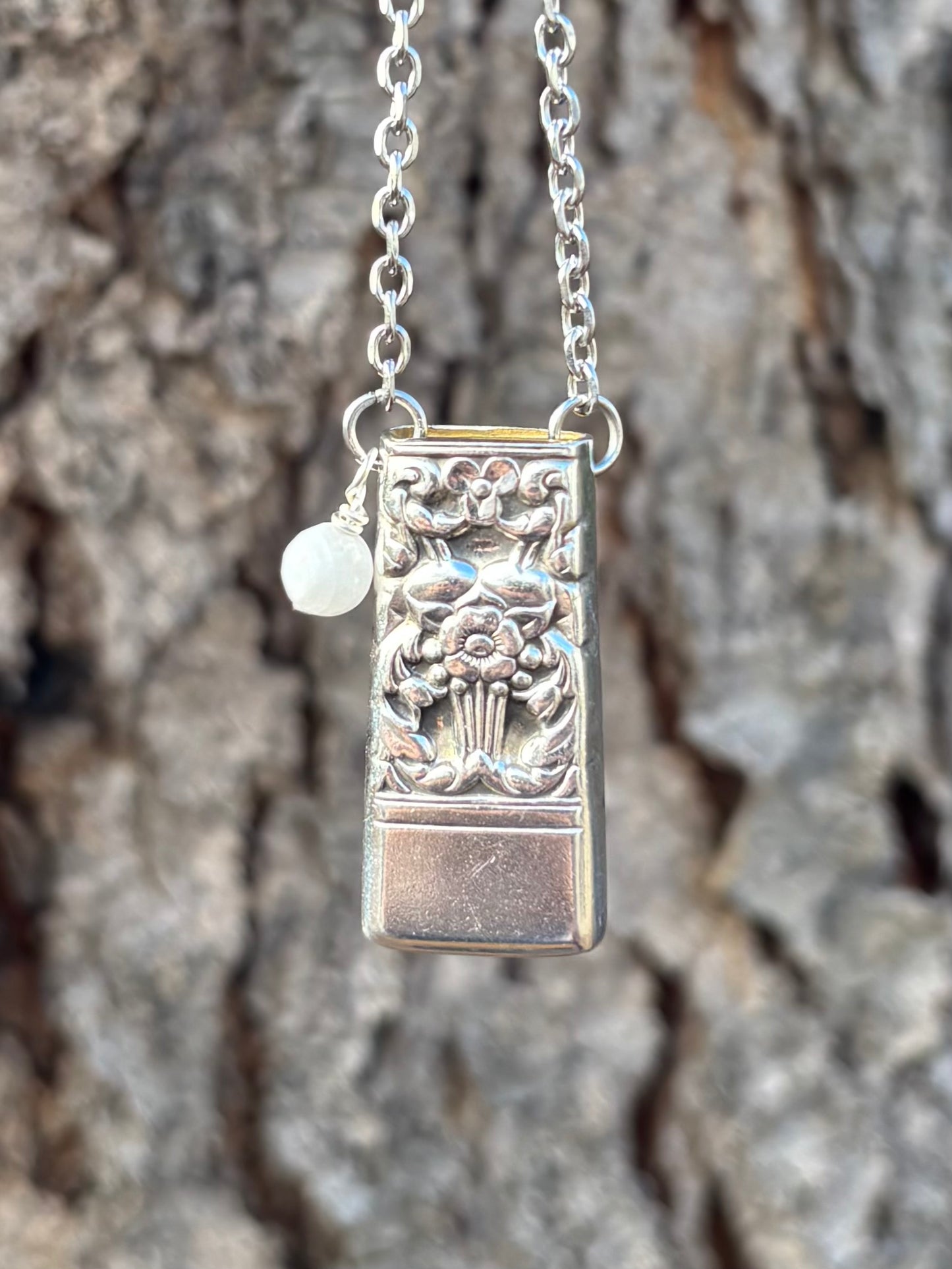 Up-Cycled Vintage Silverware Essential Oil Diffuser Pendant with Moonstone