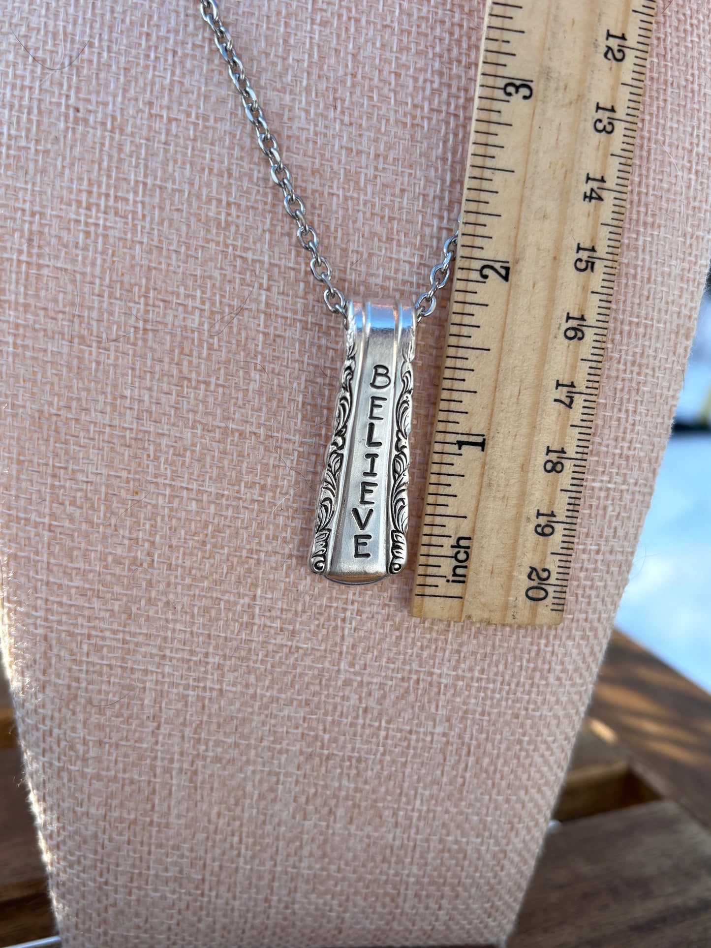 Up-Cycled Vintage Silverware Pendant Believe