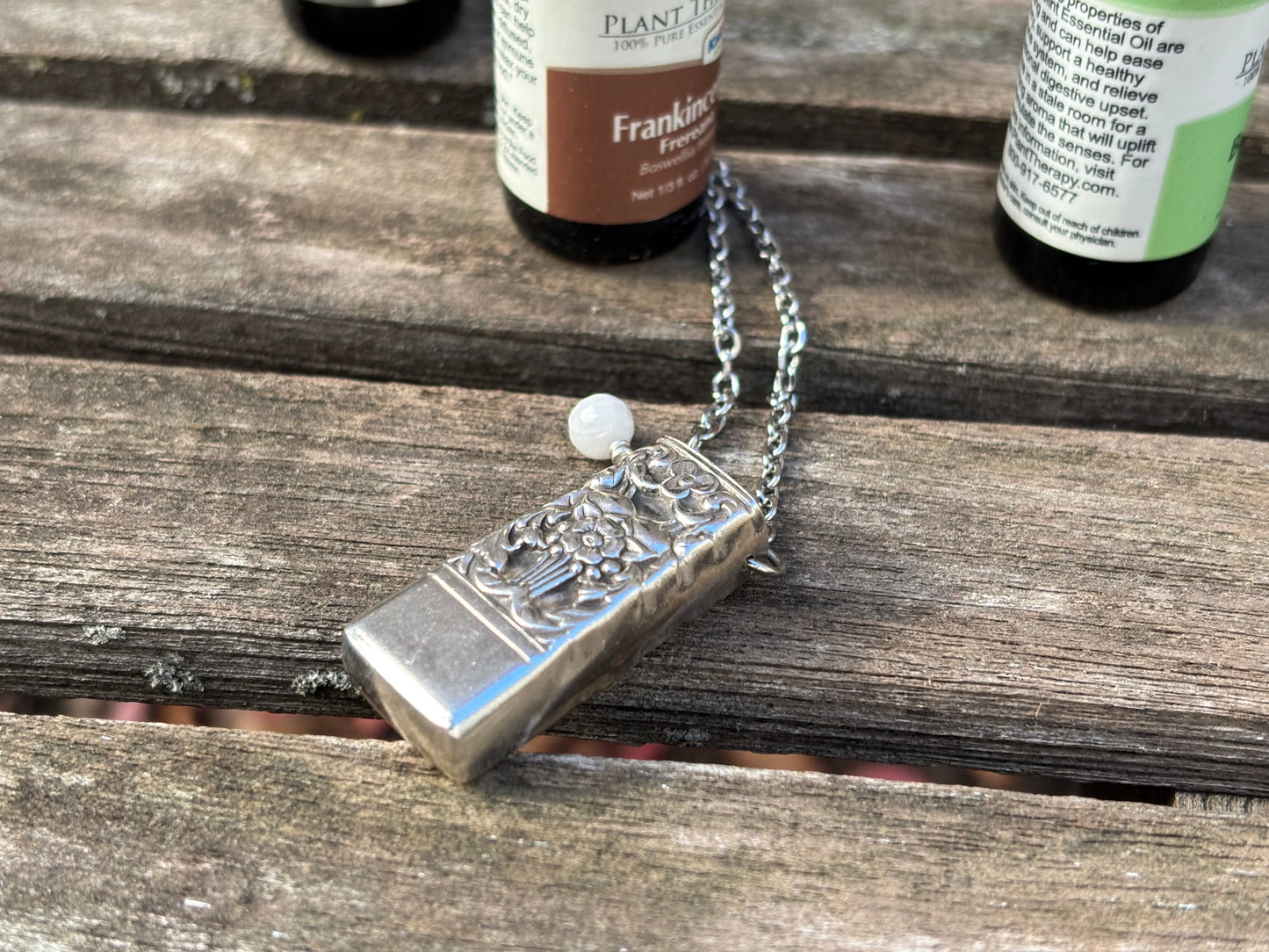 Up-Cycled Vintage Silverware Essential Oil Diffuser Pendant with Moonstone