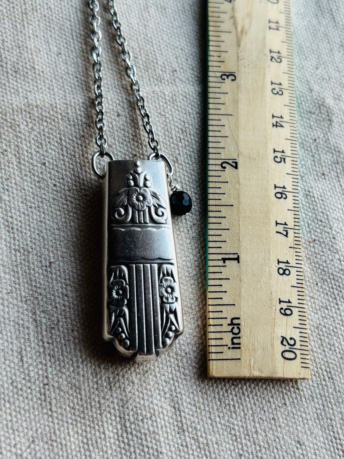 Up-Cycled Vintage Silverware Essential Oil Diffuser Pendant with Black Onyx