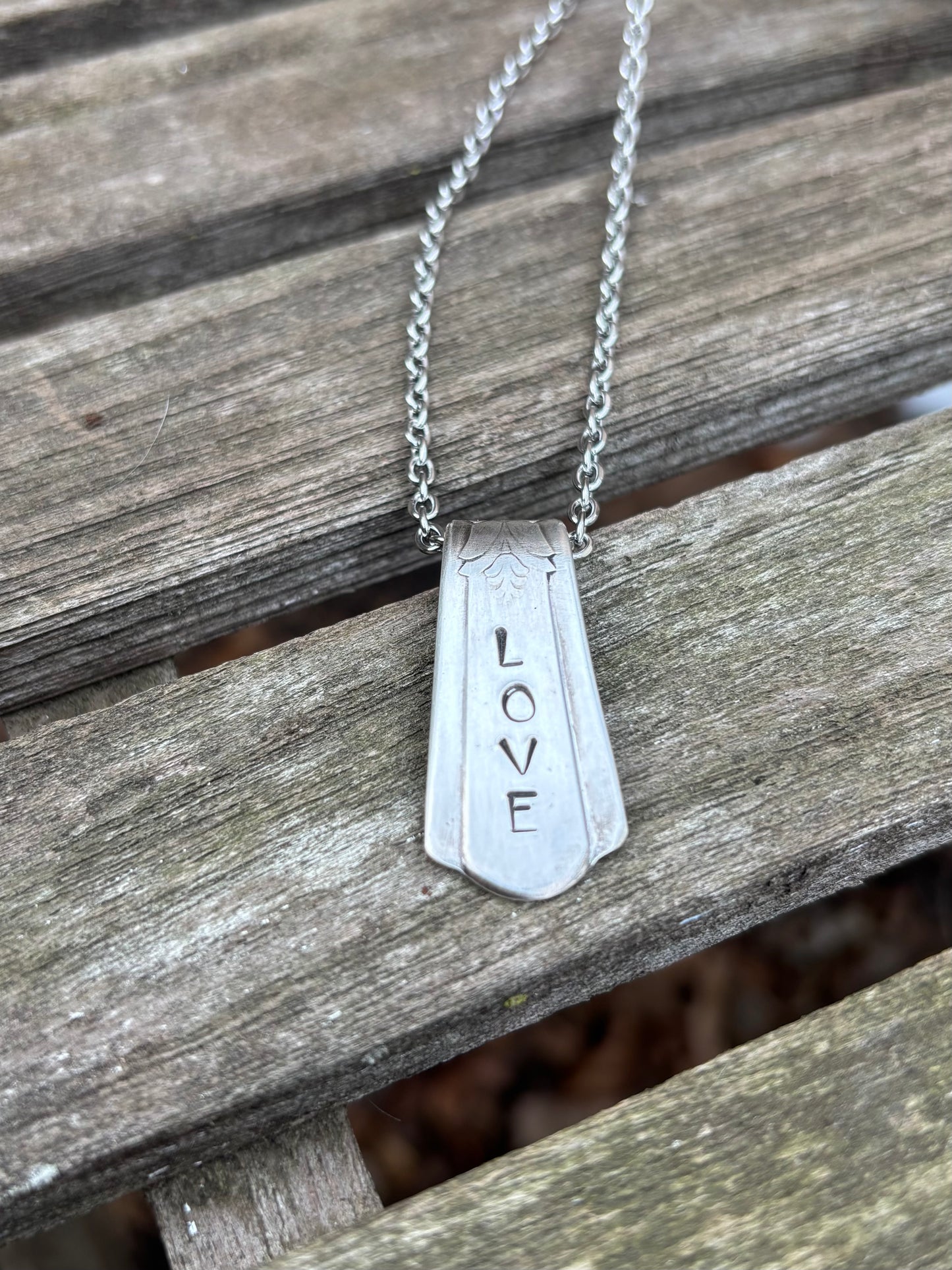 Up-Cycled Vintage Silverware Pendant Love