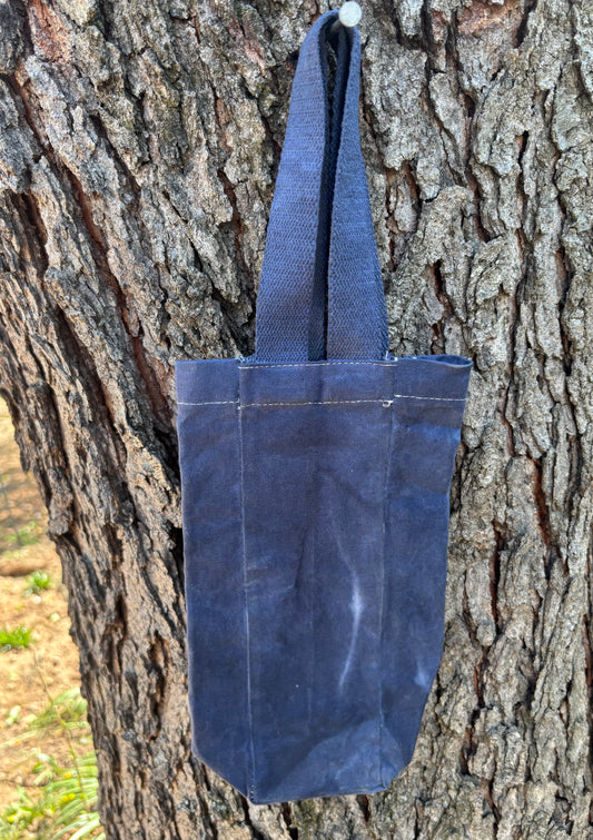 Beeswax 100% Cotton Canvas Wine/Water Bottle Tote Blue/Indigo