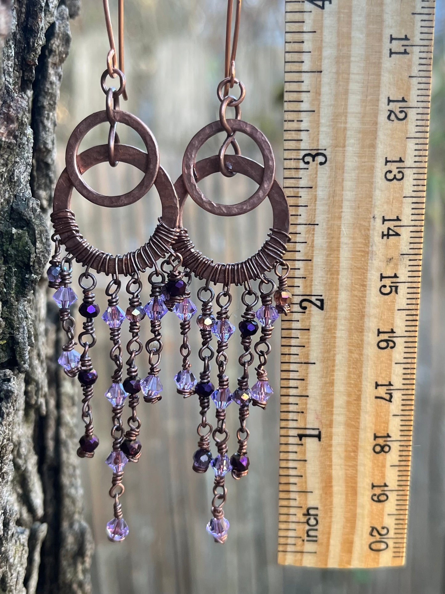 Copper Wire Chandelier Earrings Purple Large