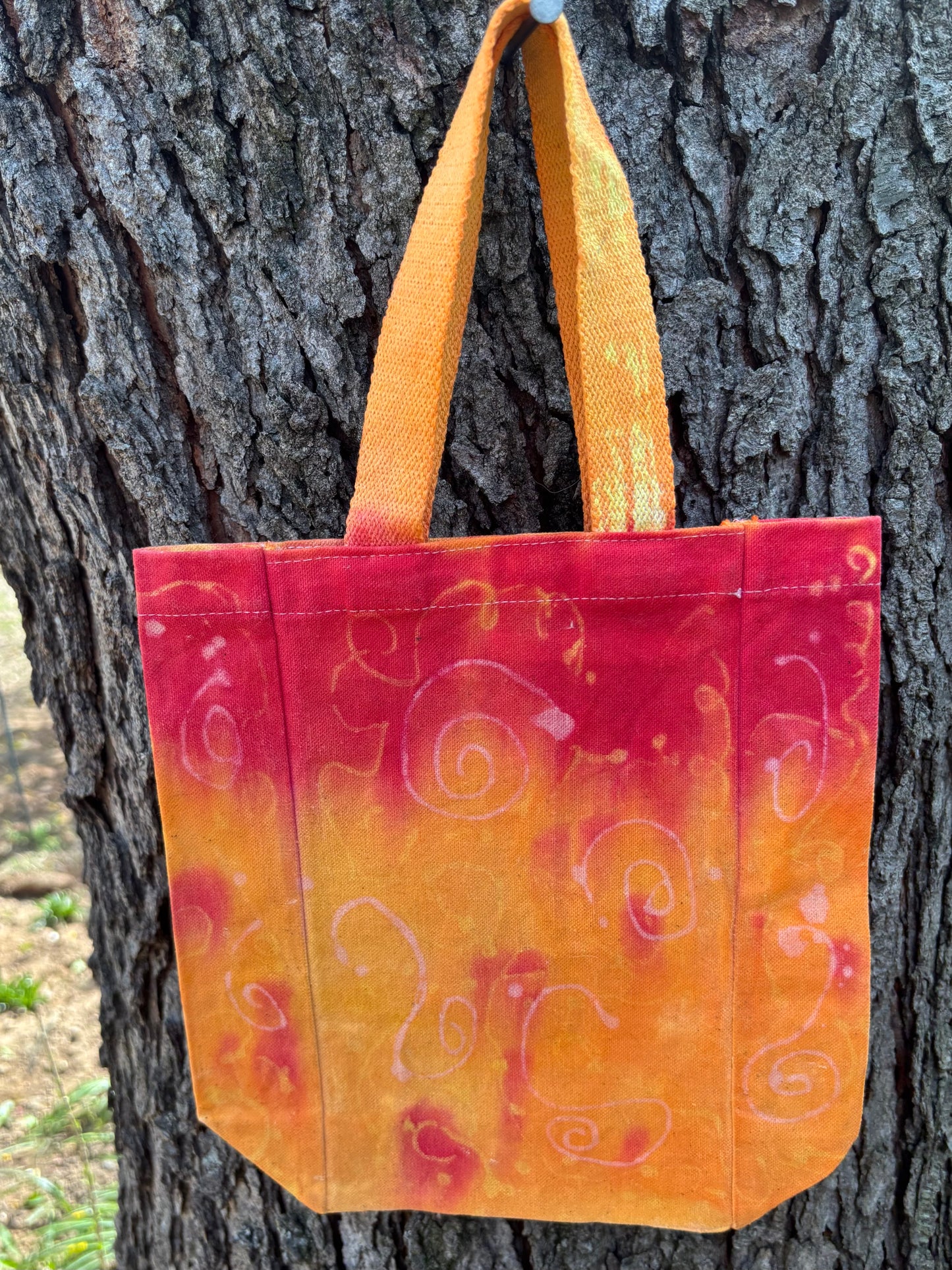 Beeswax 100% Cotton Canvas Wine/Water Bottle  Double Tote Red/Orange