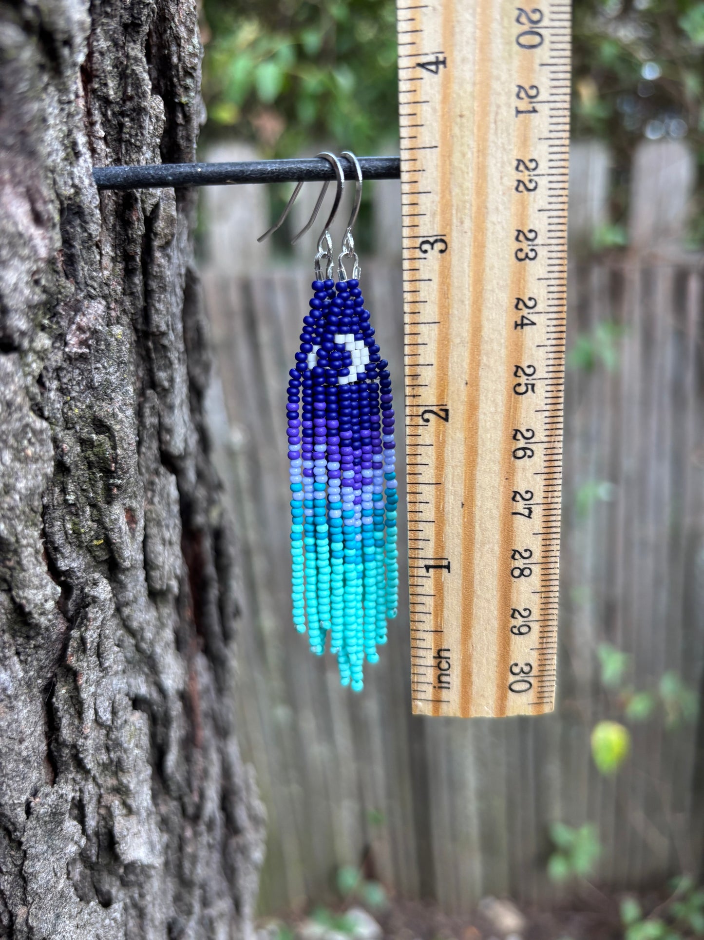 Glass Beaded Fringe Moon Earrings
