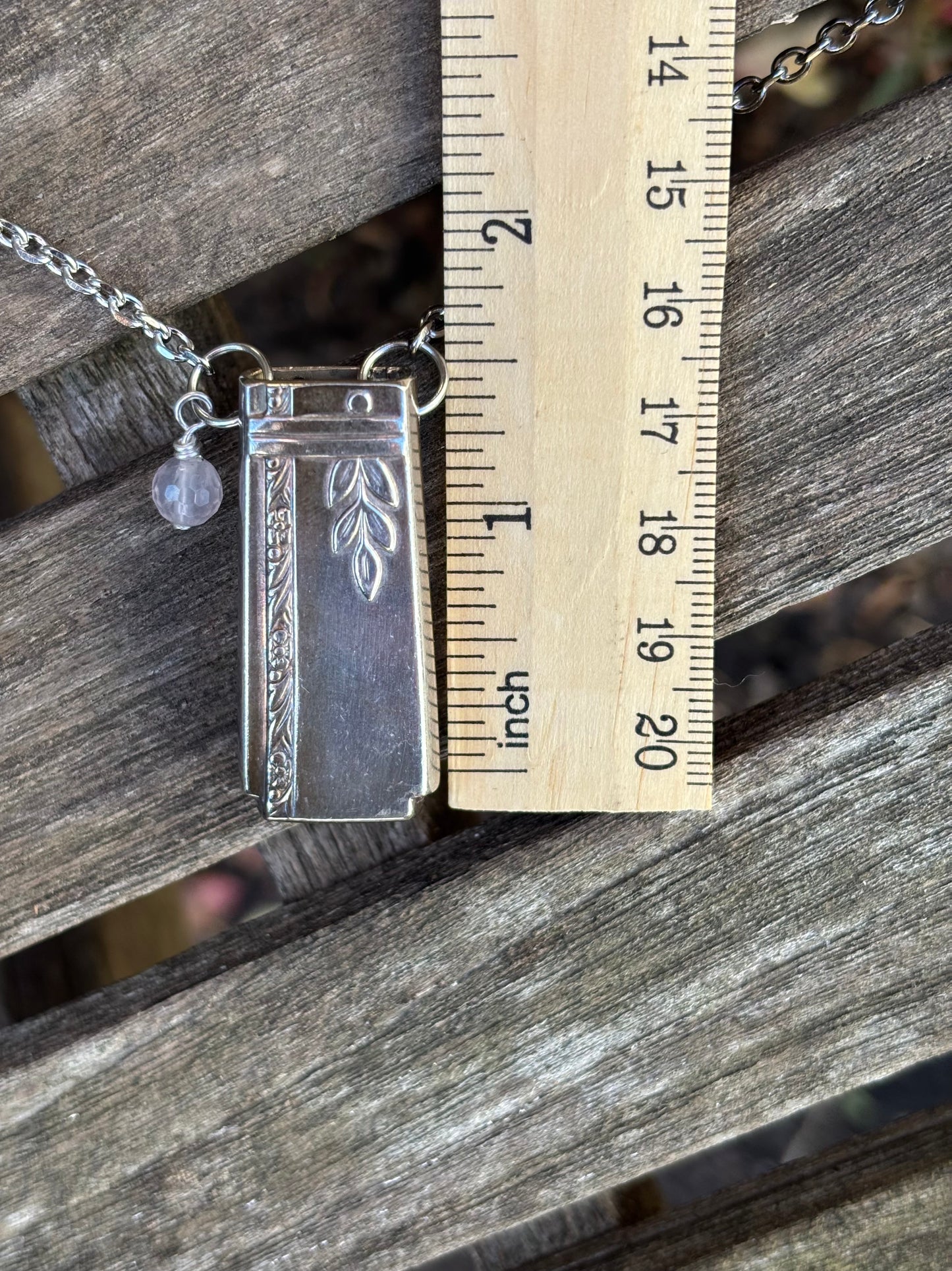 Up-Cycled Vintage Silverware Essential Oil Diffuser Pendant with Rose Quartz Crystal