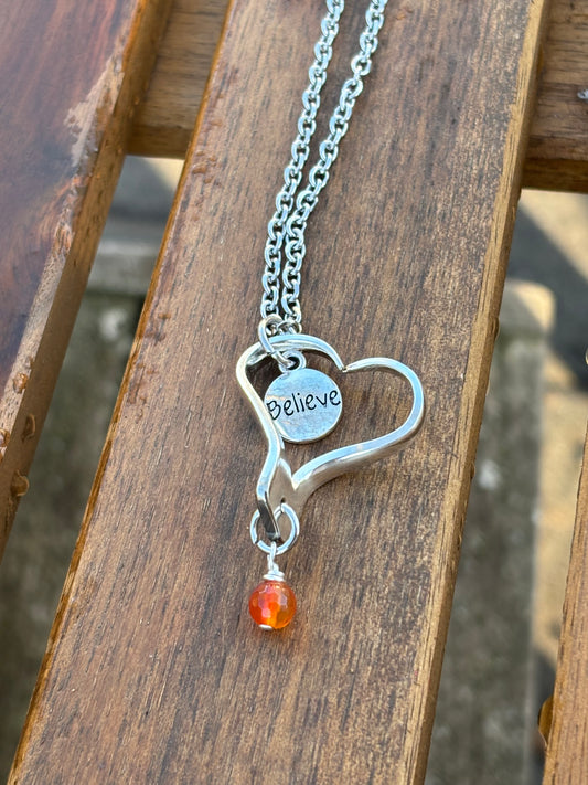Up-Cycled Vintage Silverware Open Heart Pendant Believe