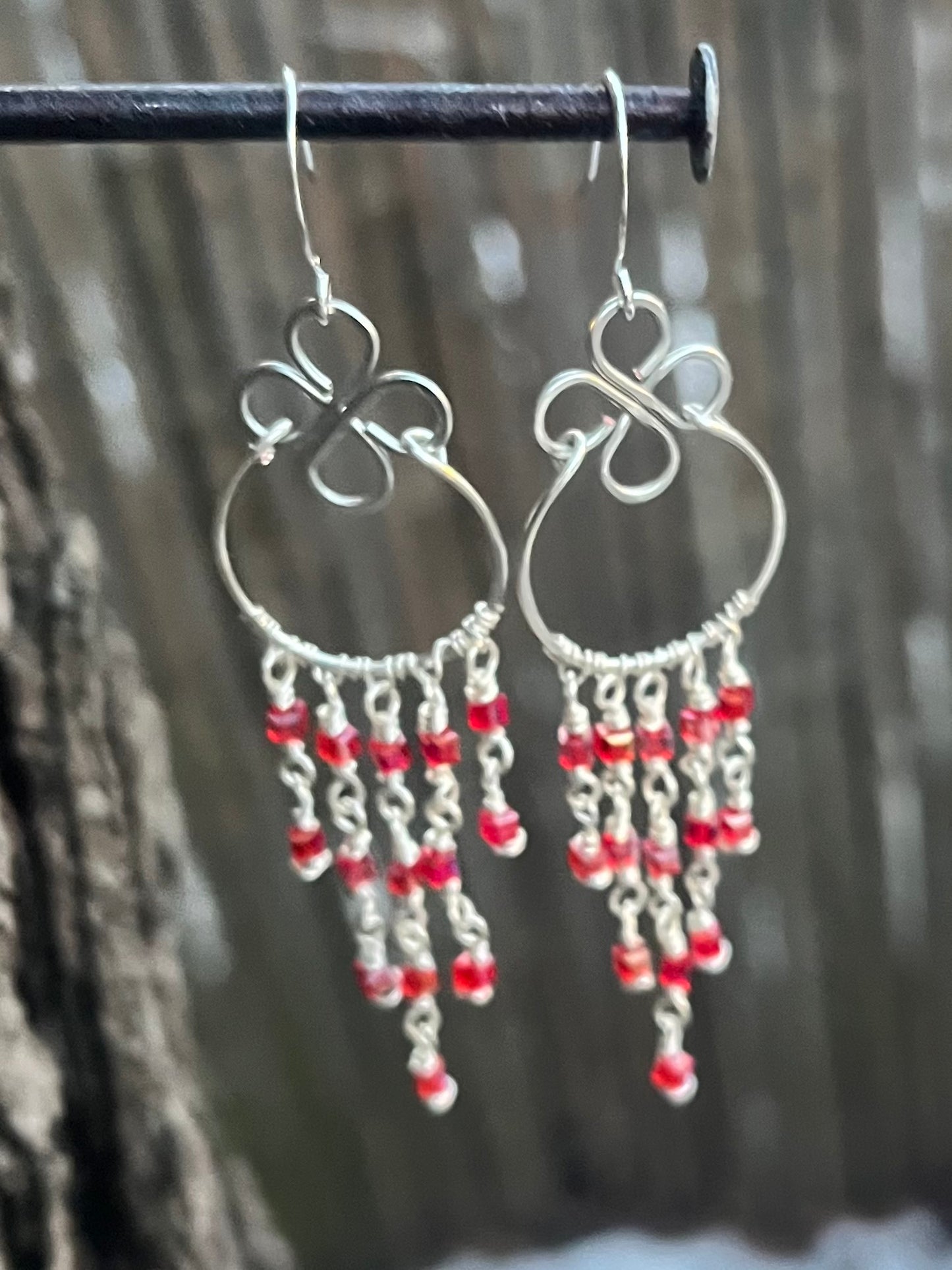 Silver Chandelier Earrings Red