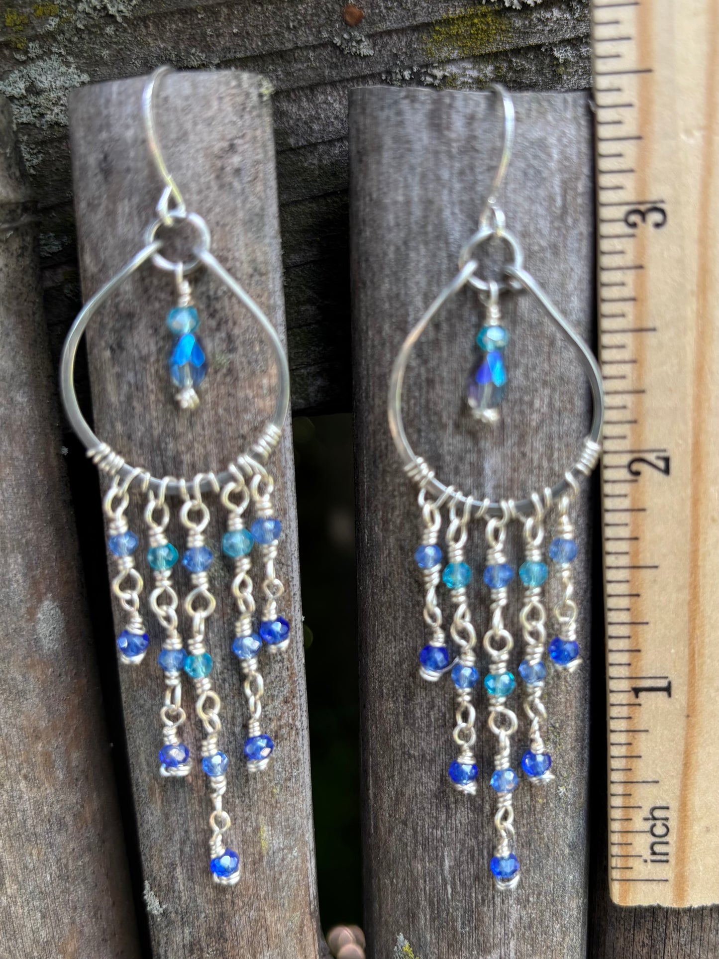 Silver Chandelier Earrings Med & Lt Blue