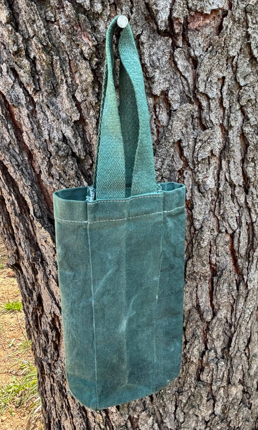 Beeswax 100% Cotton Canvas Wine/Water Bottle Tote Green