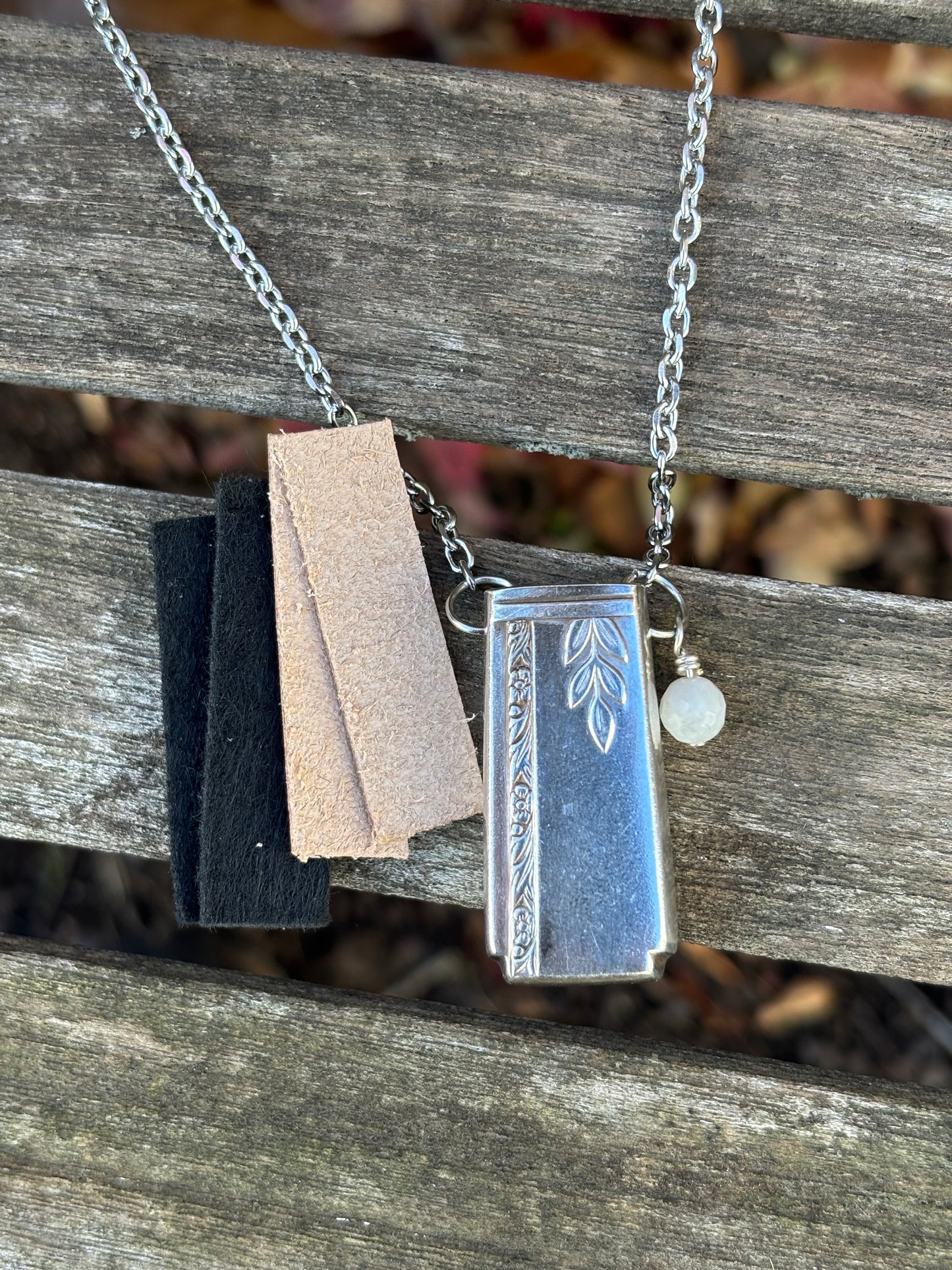 Up-Cycled Vintage Silverware Essential Oil Diffuser Pendant with Moonstone