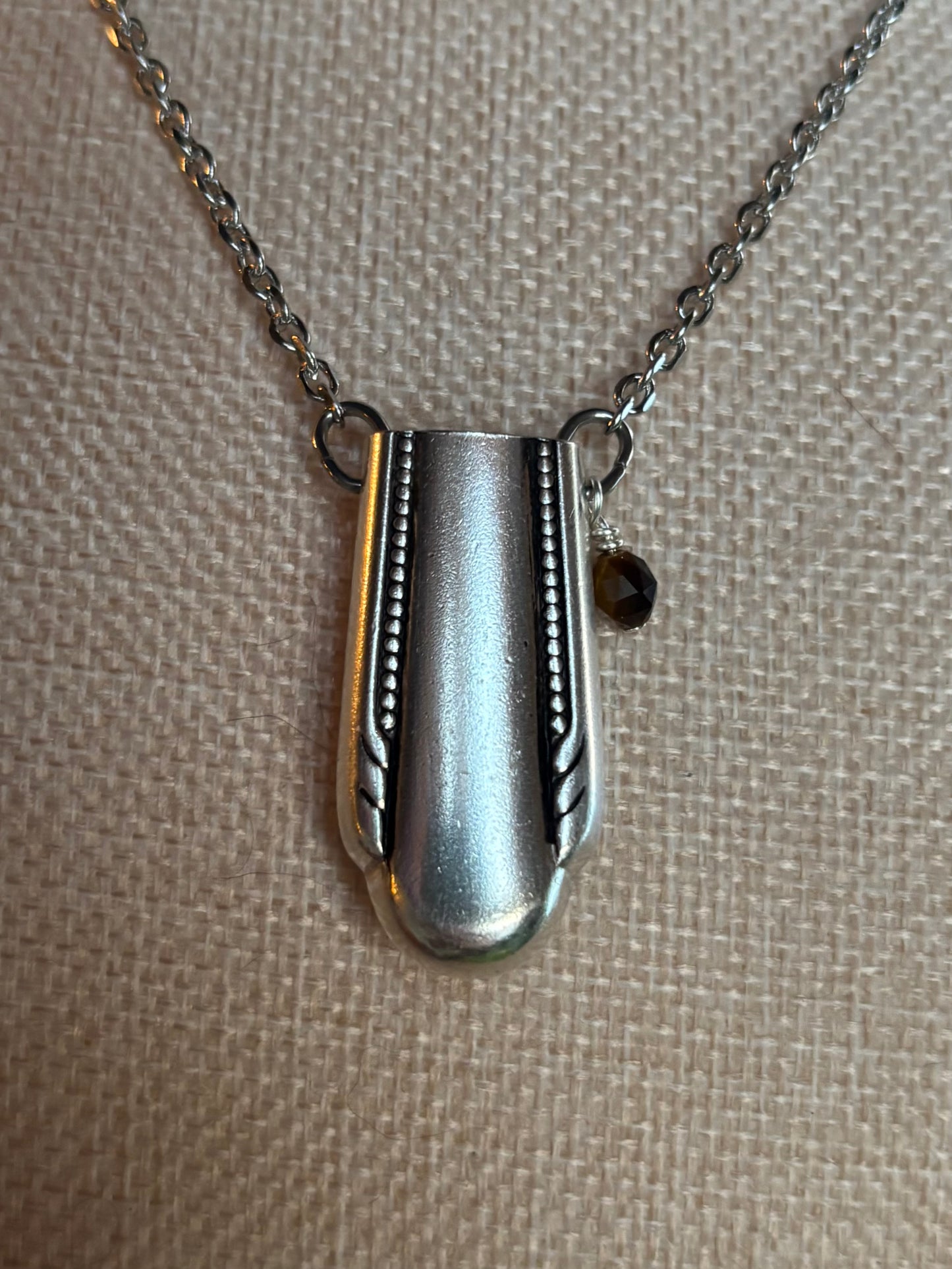 Up-Cycled Vintage Silverware Essential Oil Diffuser Pendant with Tiger Eye