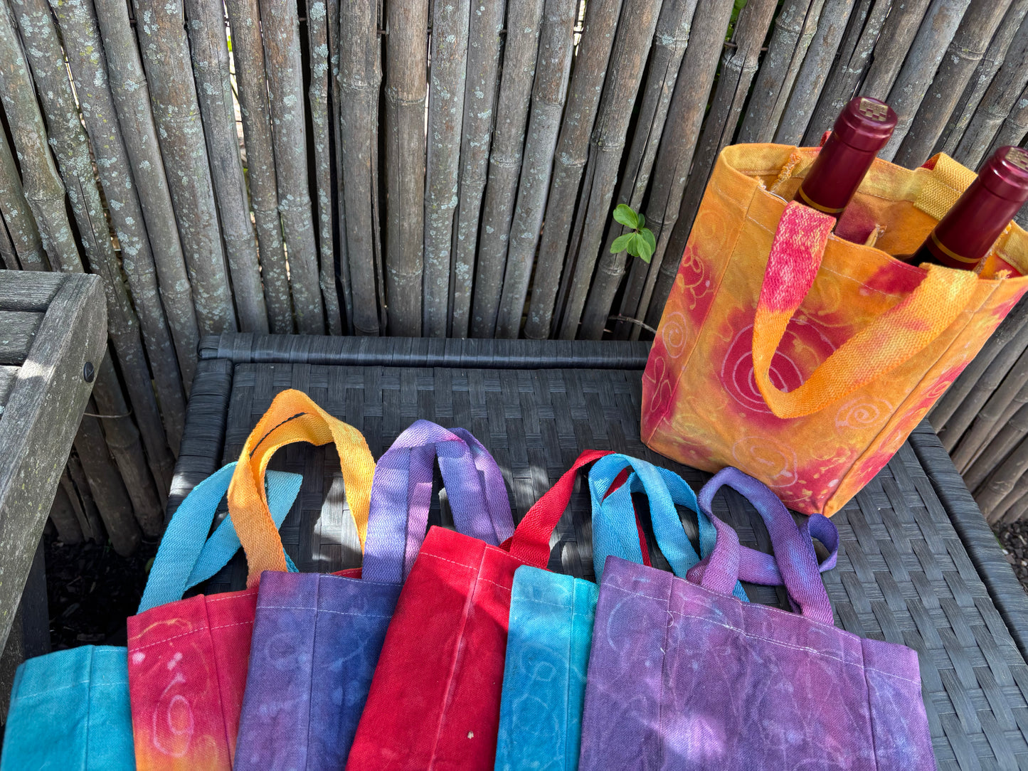 Beeswax 100% Cotton Canvas Wine/Water Bottle  Double Tote Red/Orange