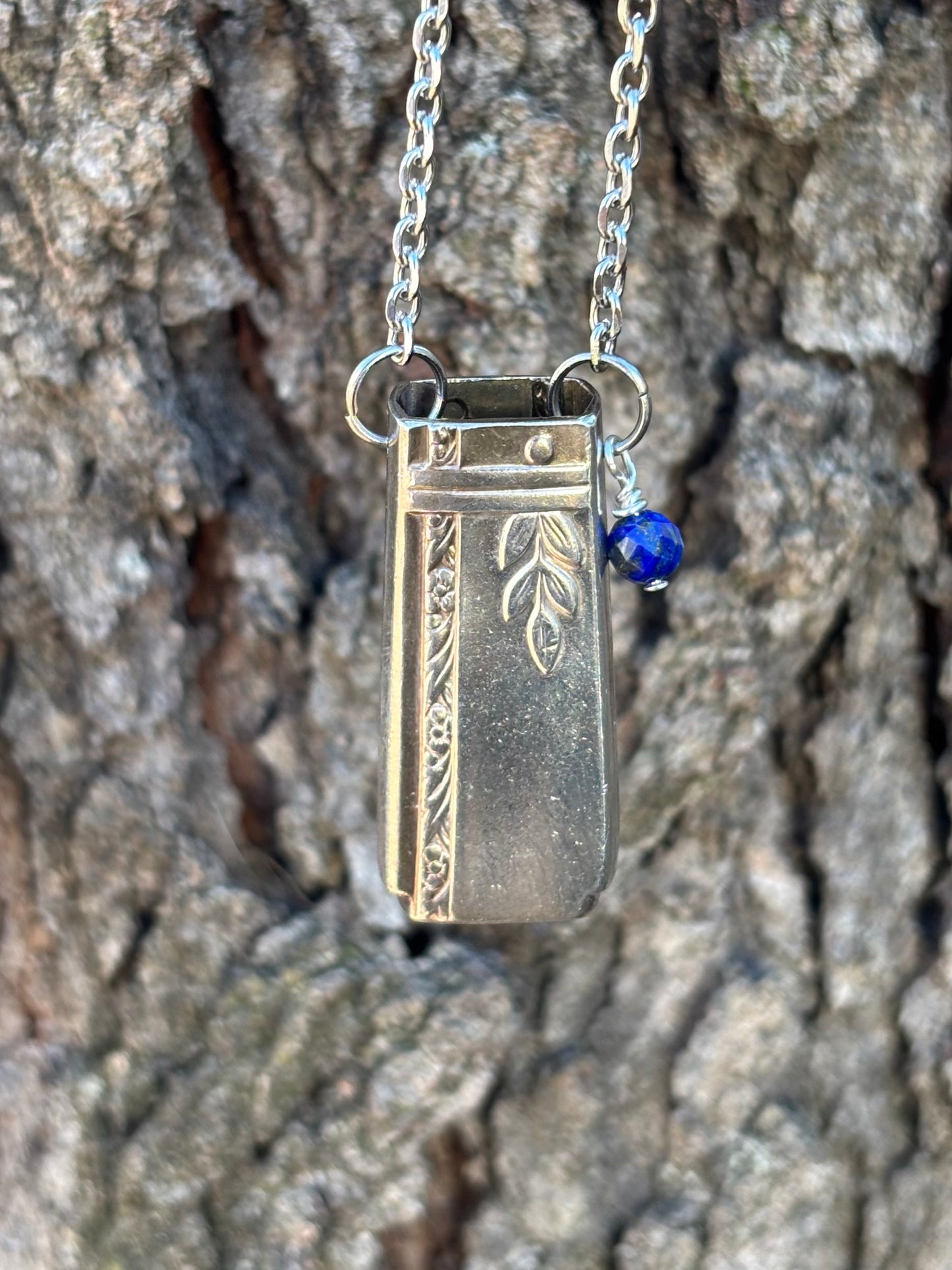 Up-Cycled Vintage Silverware Essential Oil Diffuser Pendant with Lapis