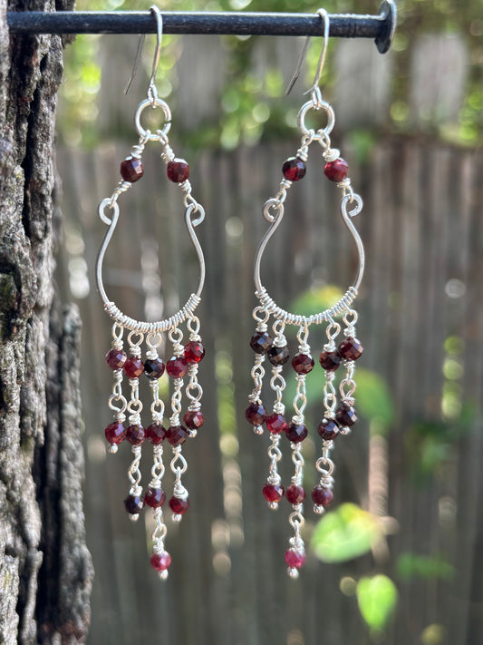 Silver Chandelier Earrings Garnet